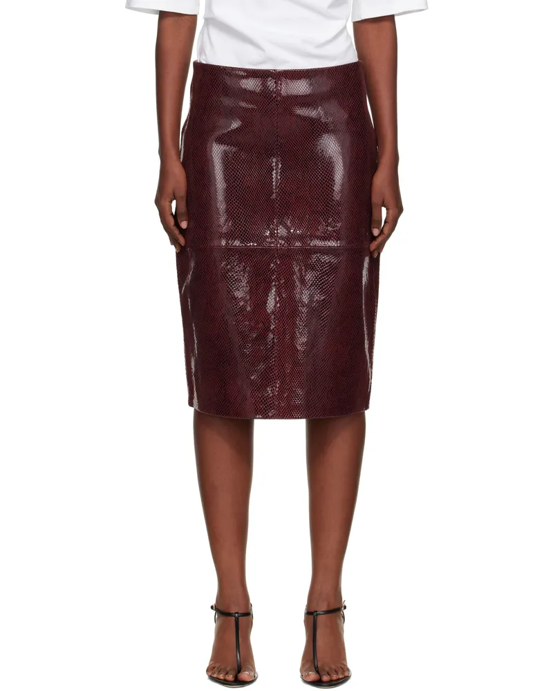 Róhe Burgundy Snake Leather Midi Skirt 640_464