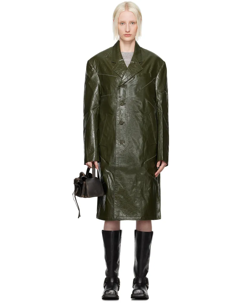 Andersson Bell Green Mauer Faux-Leather Coat Khaki