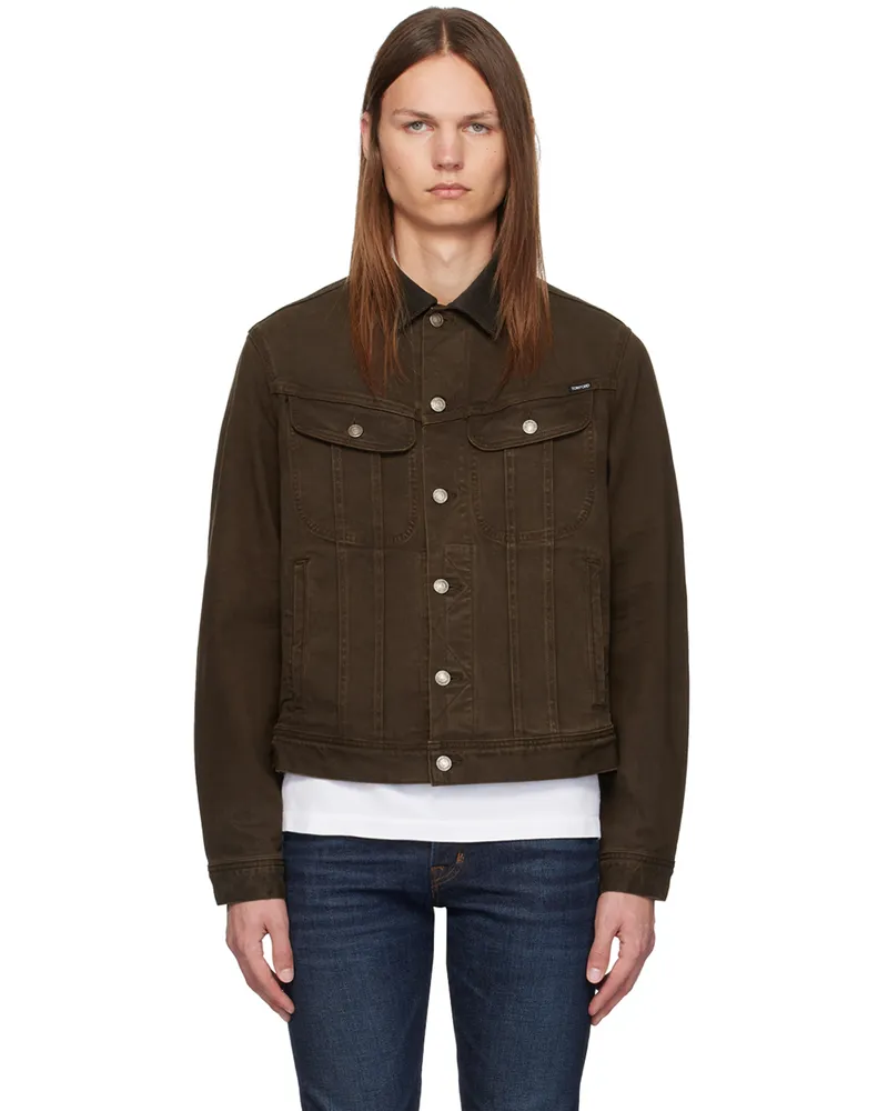 Tom Ford Brown Stay Press Denim Jacket Dark