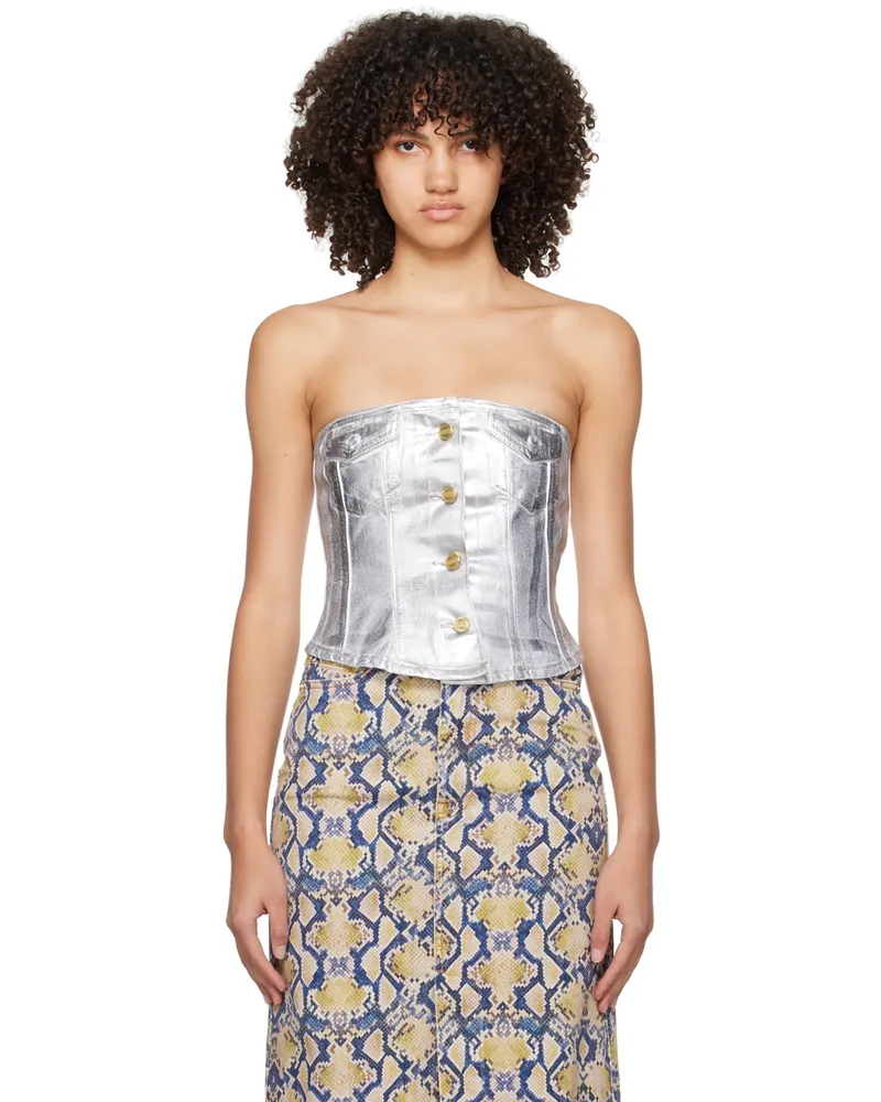 Ganni Silver Corset Denim Tank Top 151
