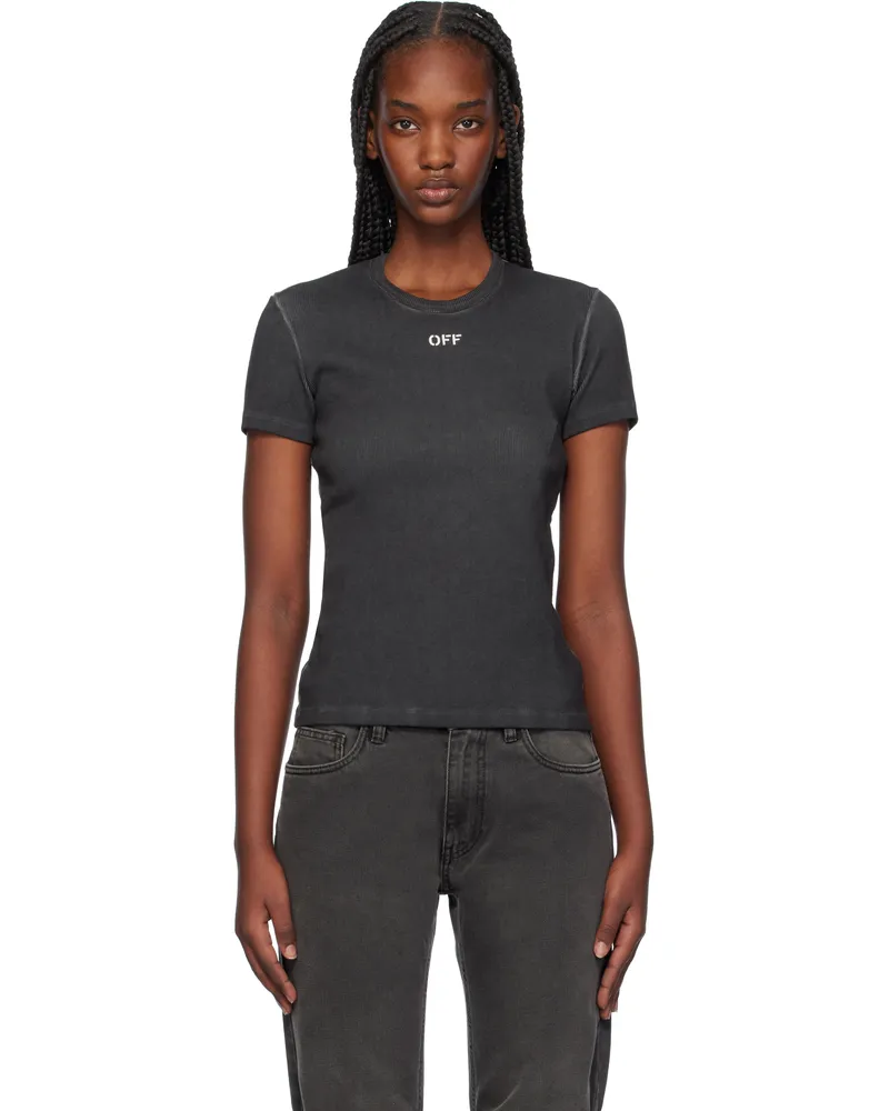OFF-WHITE Gray Off Stamp Rib Basic T-shirt Washed