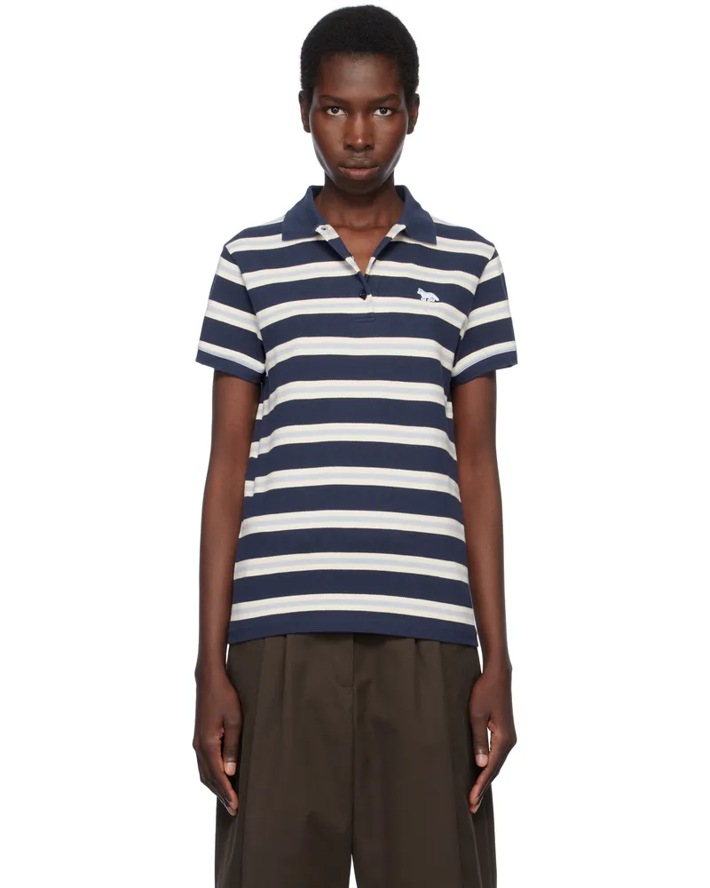 Kitsuné Navy Baby Fox Patch Multi Stripes Polo 0239