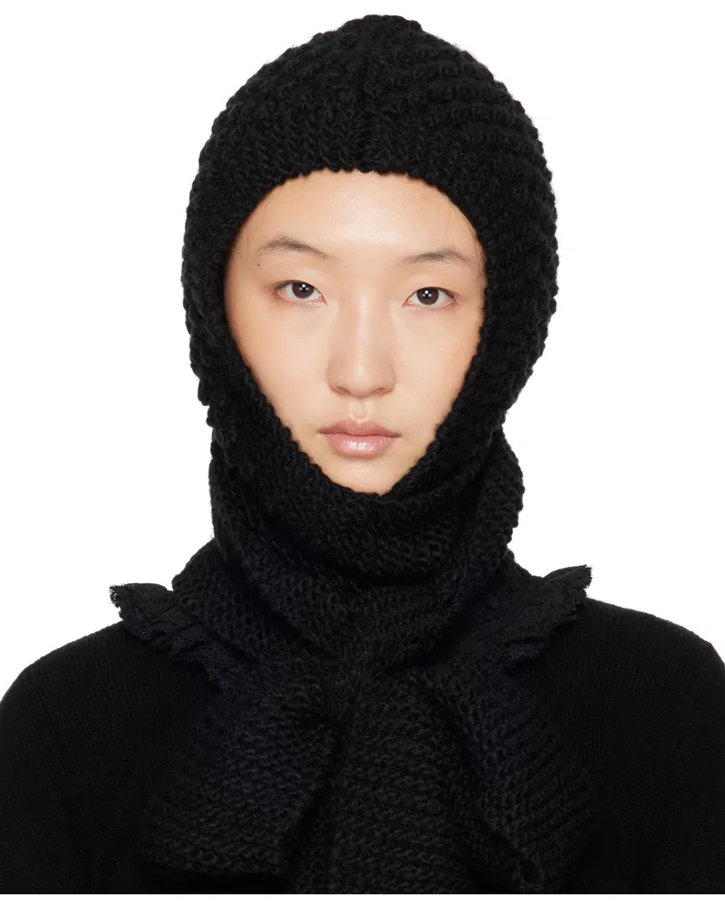 SHUSHU/TONG SSENSE Exclusive Black Bowknot Knit Hood Ba100