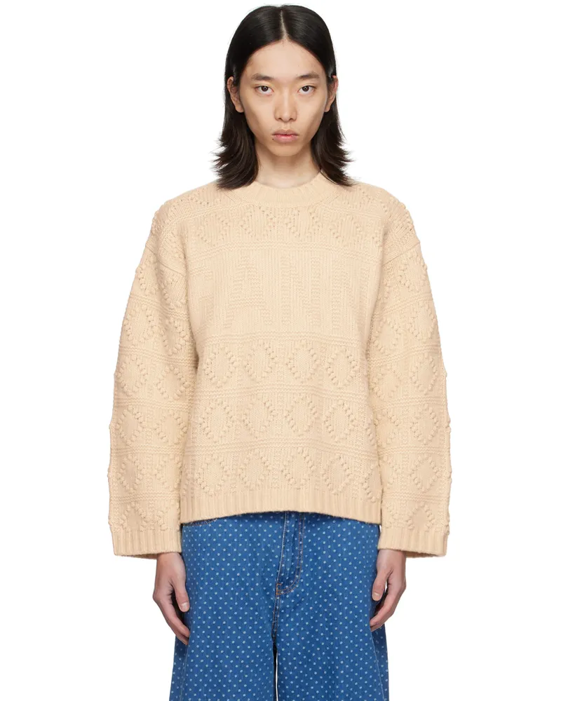 Ganni Beige Wool & Cotton Sweater Egret