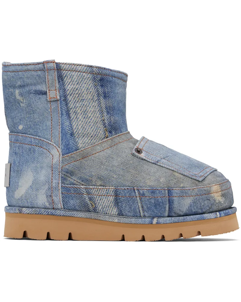 Acne Studios Blue Batter Low Print Denim Boots Bqc