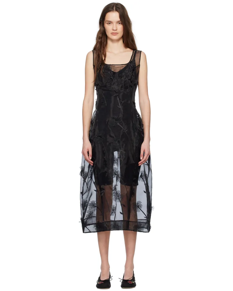 Simone Rocha Black Sculpted Carnation Organza Midi Dress Black