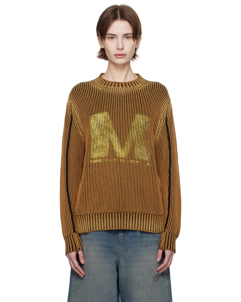 Maison Margiela Orange & Black Sunbleached Logo Crewneck Sweater 001s