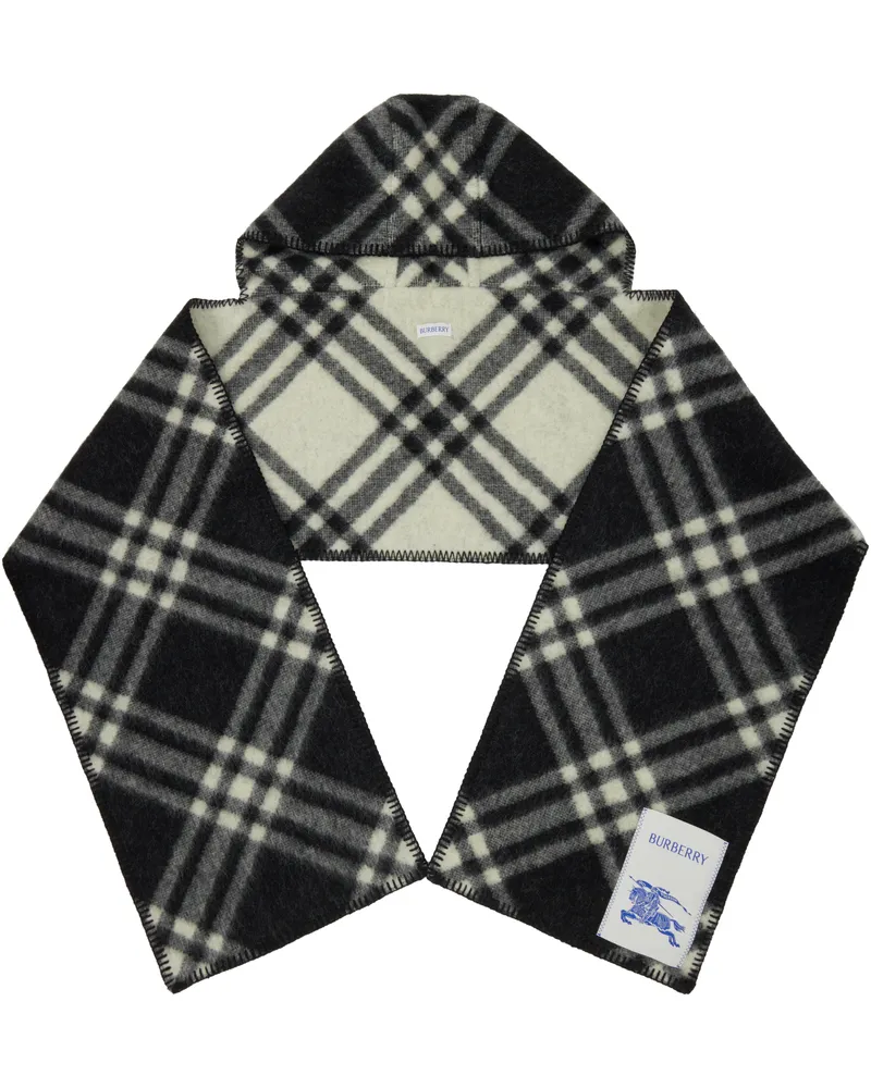 Burberry Black & Off-White Check Hooded Scarf Black