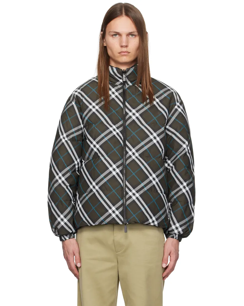 Burberry Khaki Check Reversible Down Jacket Snug