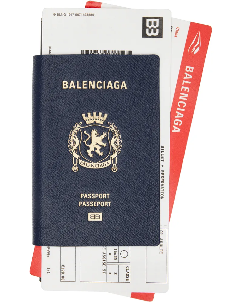 Balenciaga Navy Passport Long 2 Tickets Wallet 4734