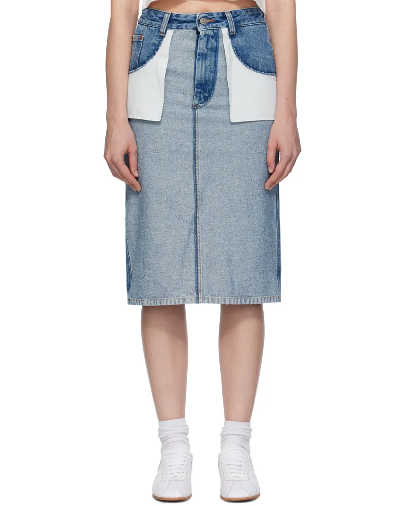 Maison Margiela Blue Faded Denim Midi Skirt 967