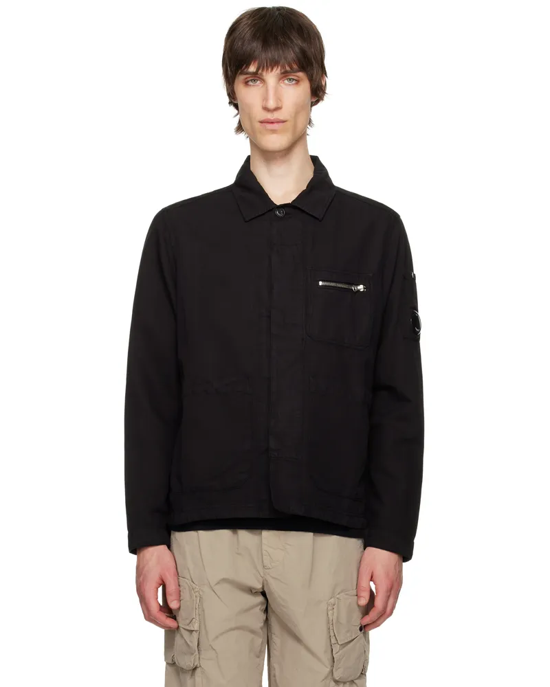 C.P. Company Black Cotton Linen Overshirt 999