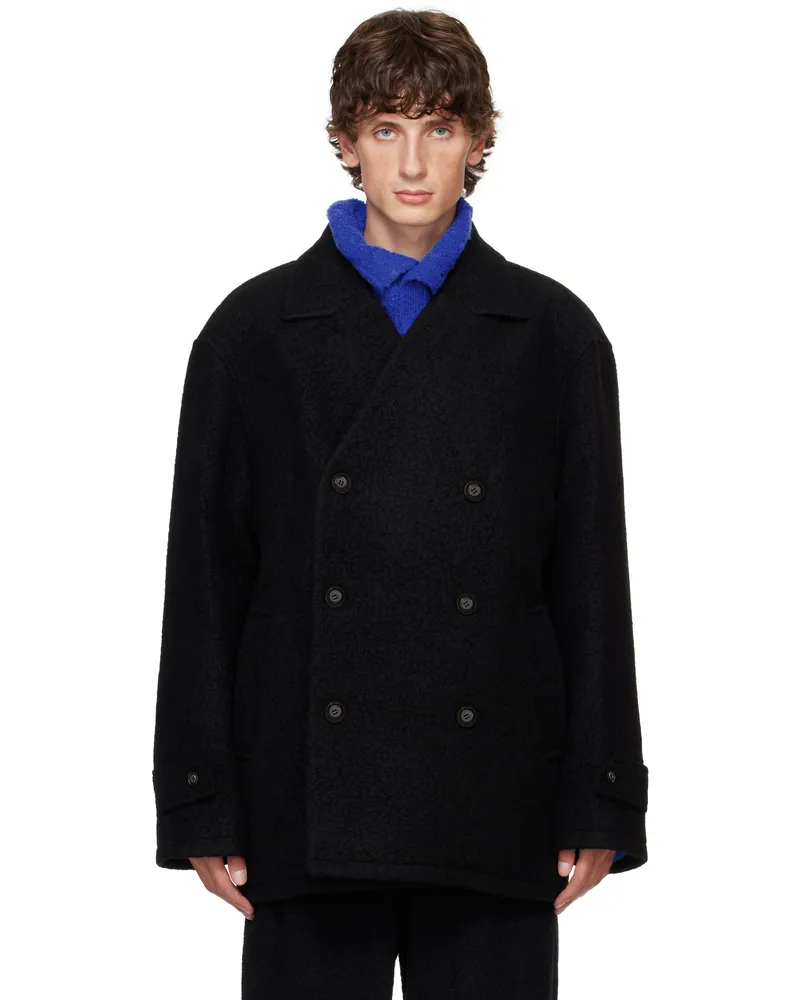Adererror Black Double-Breasted Peacoat Noir