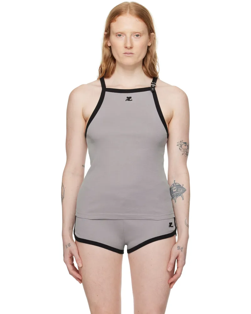 Courrèges Gray Buckle Contrast Tank Top B102