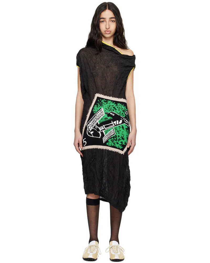 KIKO KOSTADINOV Black Satellite Knit Midi Dress Lava