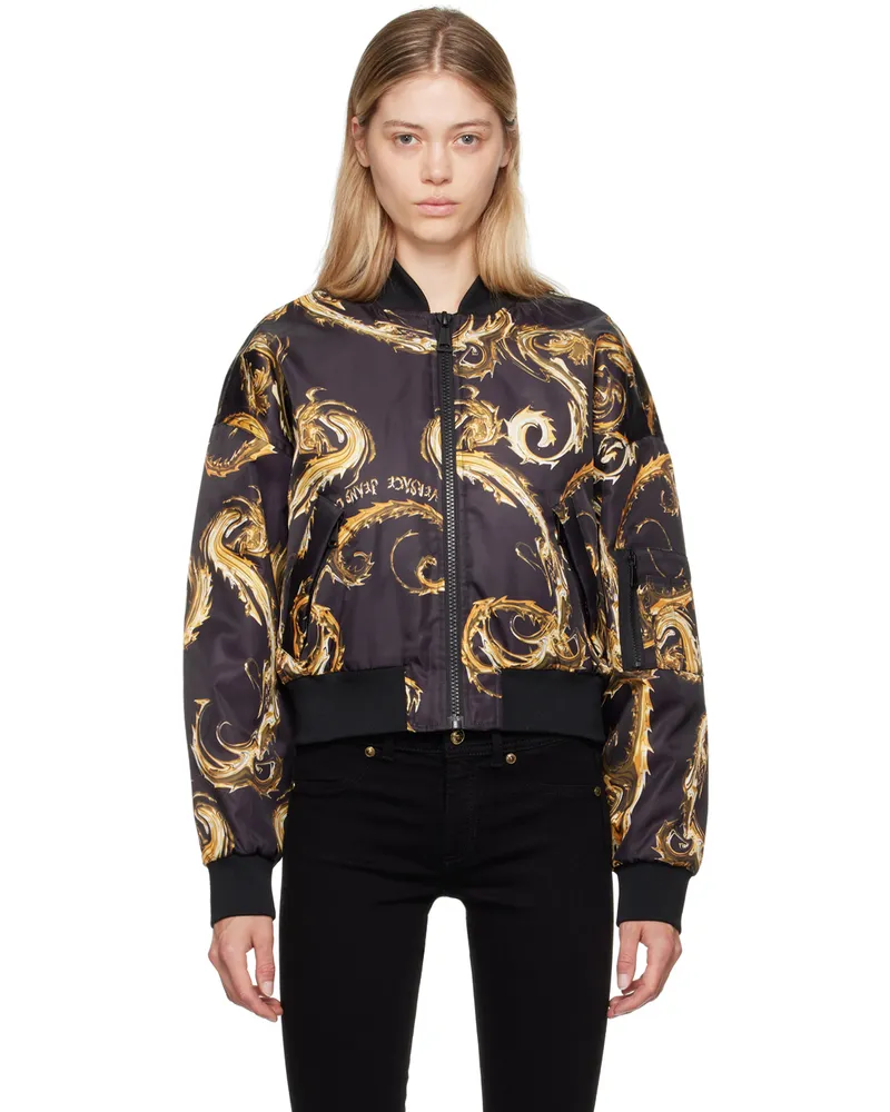 Versace Jeans Black & Gold Chromo Couture Bomber Jacket Eg89