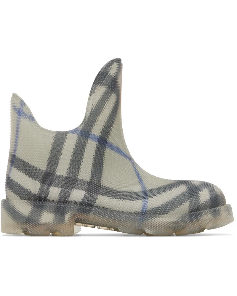 Burberry Gray Check Rubber Marsh Low Rain Boots Lichen
