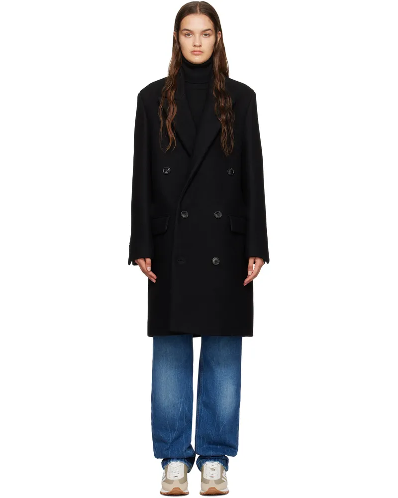 AMI Paris Black Double-Breasted Coat Wool
