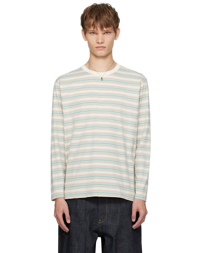 AURALEE Blue & Beige Gradient Stripe Jersey L/S T-shirt Fade