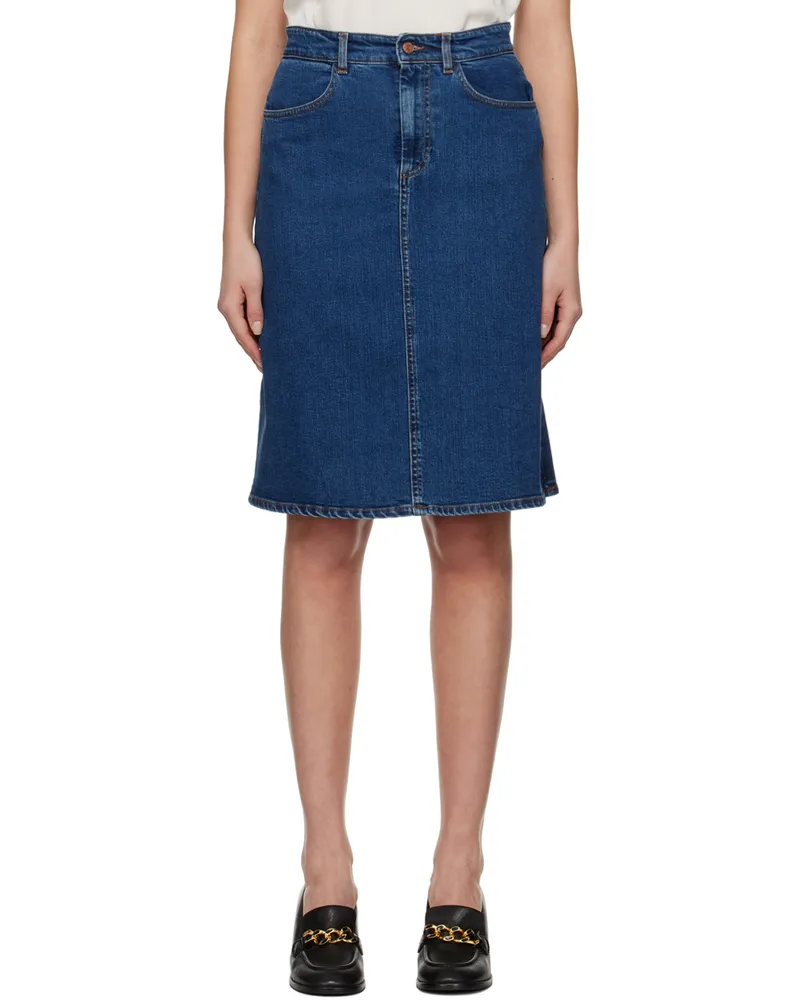 See by Chloé Blue Signature Denim Midi Skirt 477