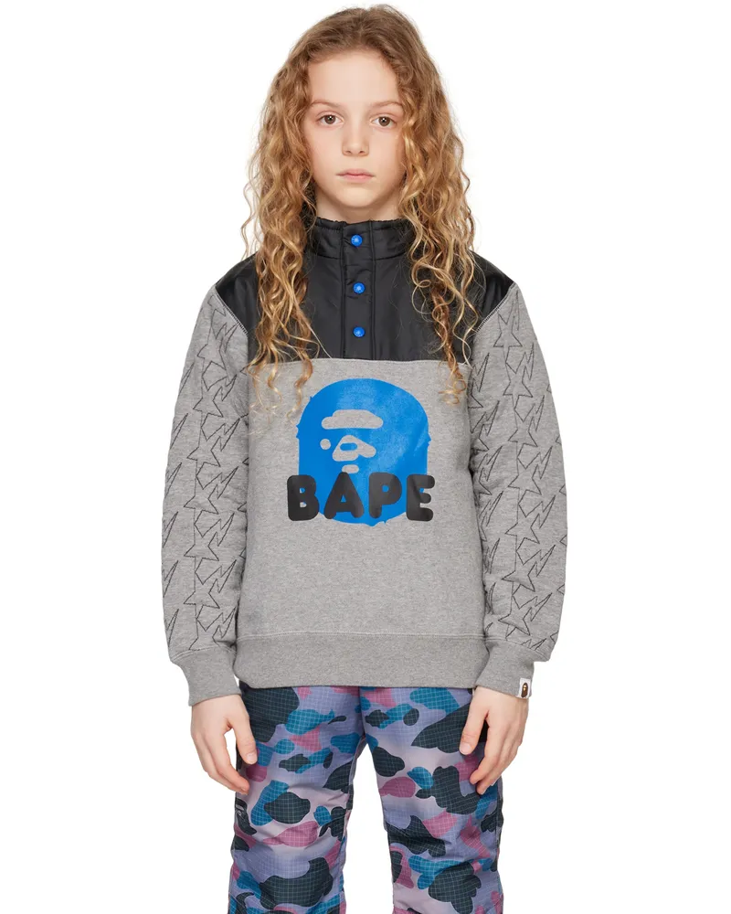 BAPE Kids Gray STA Quilting Ape Head Sweatshirt Gray