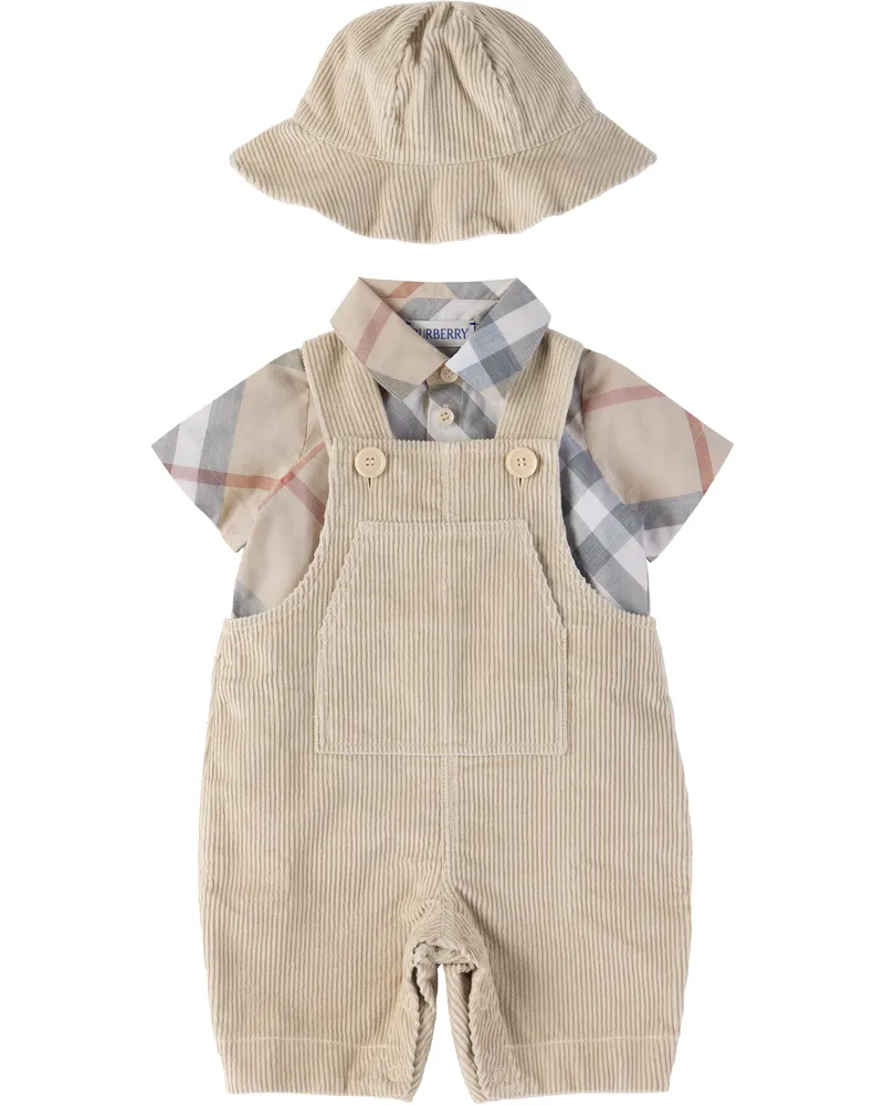 Burberry Baby Beige Cotton Overalls Set Pale