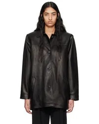 Magda Butrym Black Oversized Button Up Leather Jacket Black