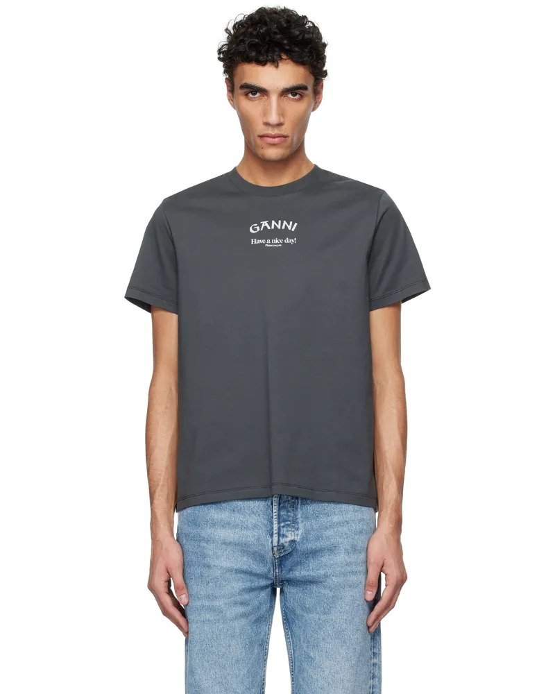Ganni Gray Relaxed 'Ganni' T-shirt Volcanic