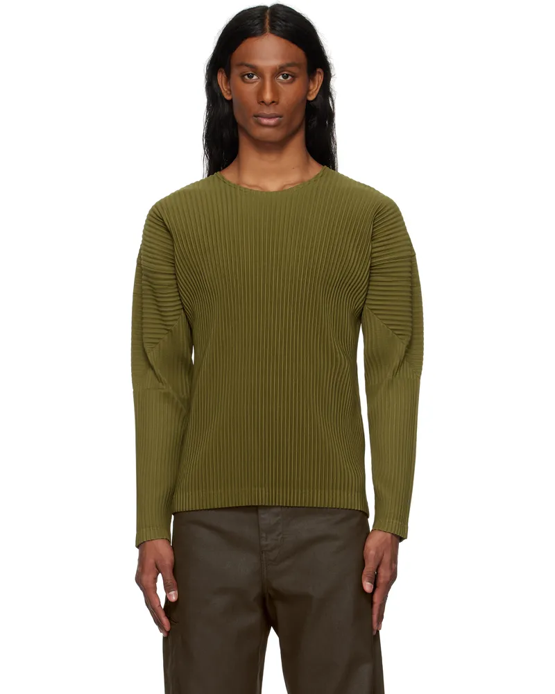 Issey Miyake Khaki Color Pleats T-shirt 67-olive
