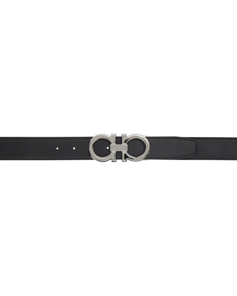 Ferragamo Black & Brown Reversible Adjustable Gancini Belt Nero