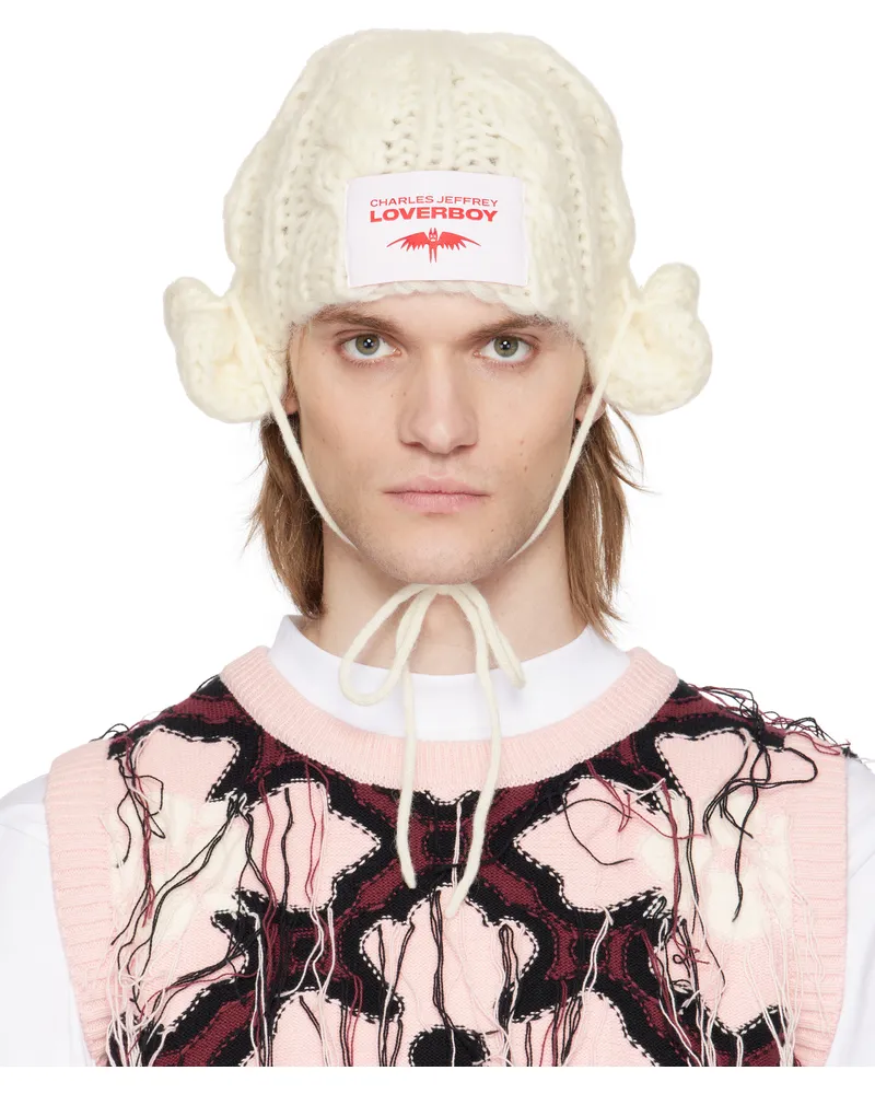 Charles Jeffrey Loverboy White Chunky Aviator Beanie Ecru