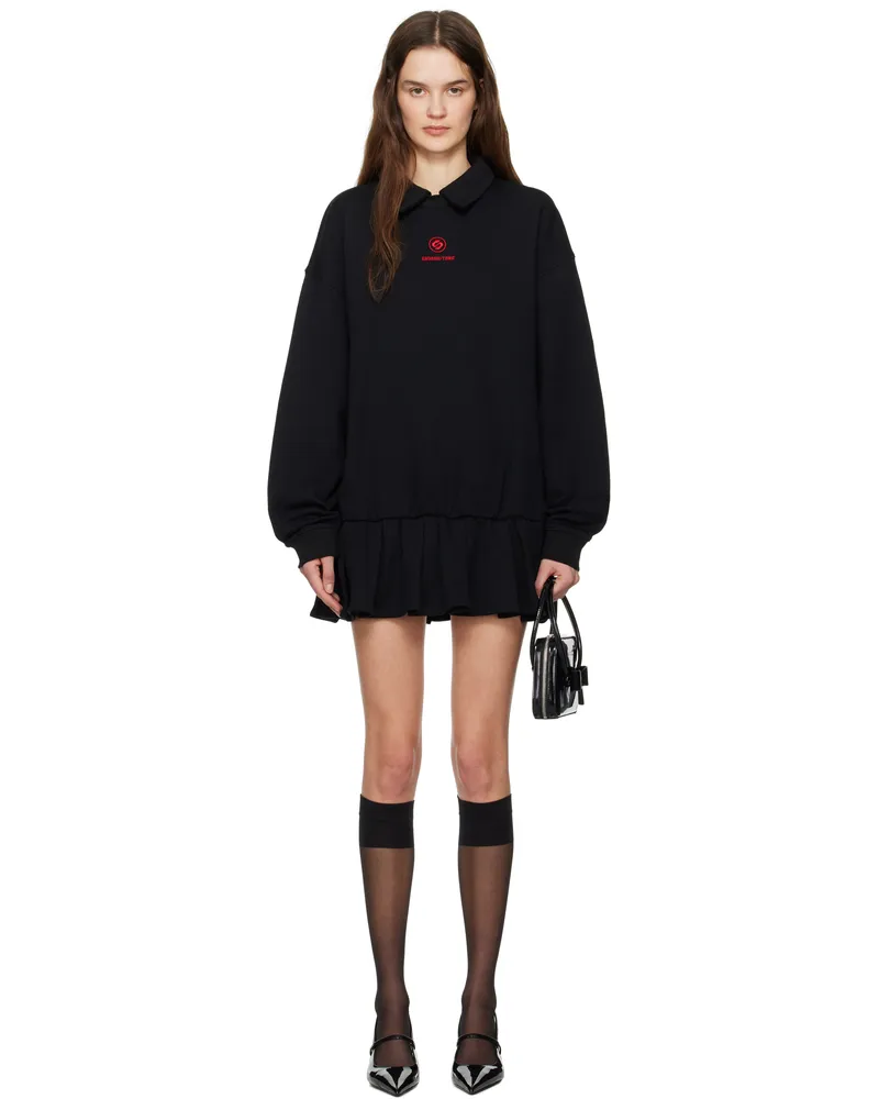 SHUSHU/TONG Black Shirt-Collar Loose Minidress Ba100