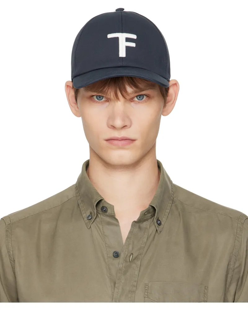 Tom Ford Navy Canvas & Smooth Leather Cap 3lw05navy