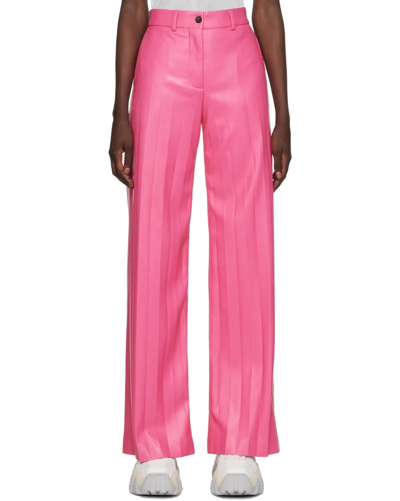 MSGM Pink Pleated Faux-Leather Pants 14