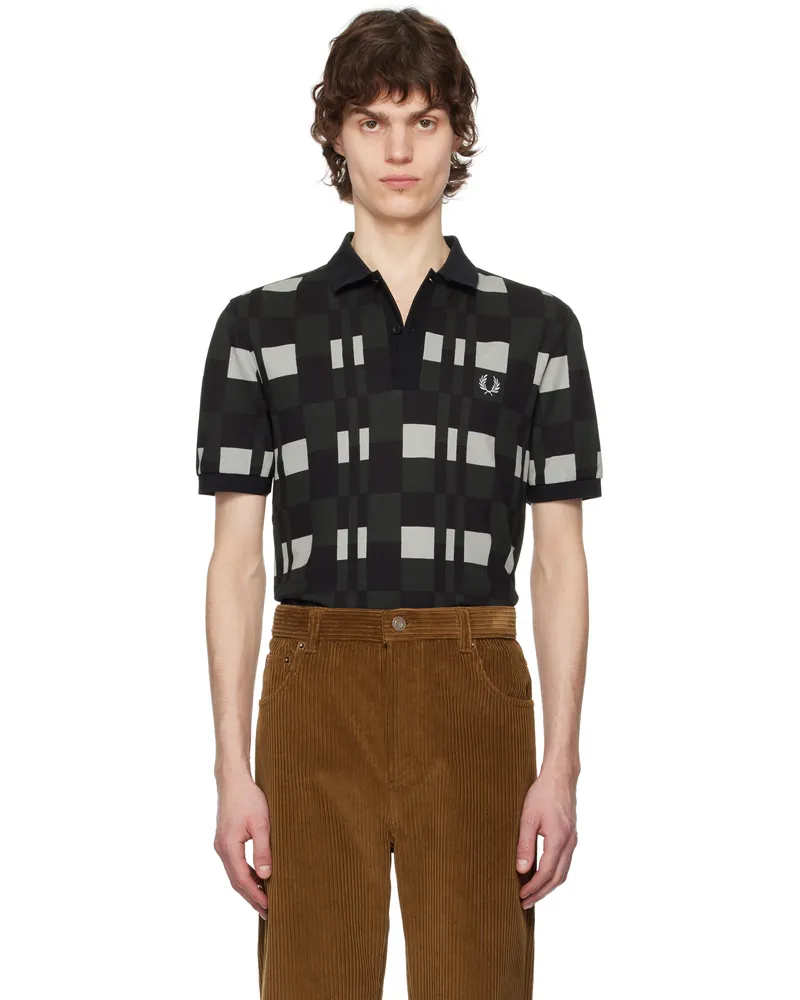 Fred Perry Green & Black Split Chequerboard Polo 181