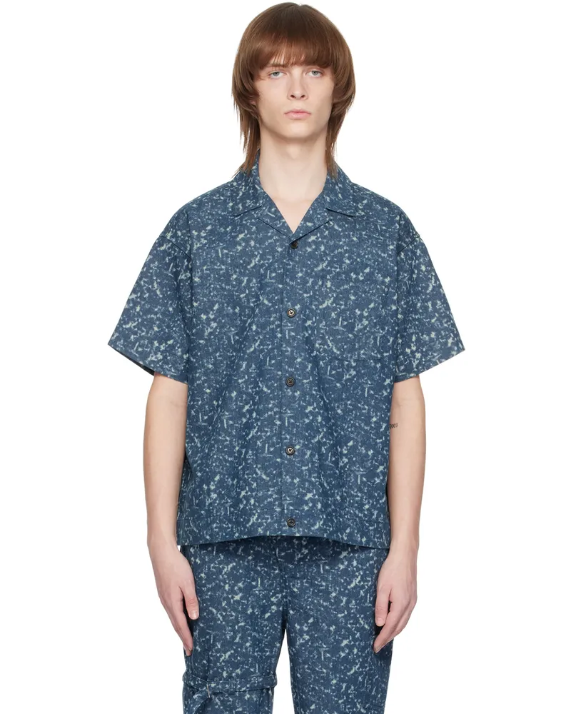 The World Is Your Oyster Blue Snow-Washed Shirt Blue