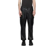 Black Sustainable Faux-Leather Cargo Pants