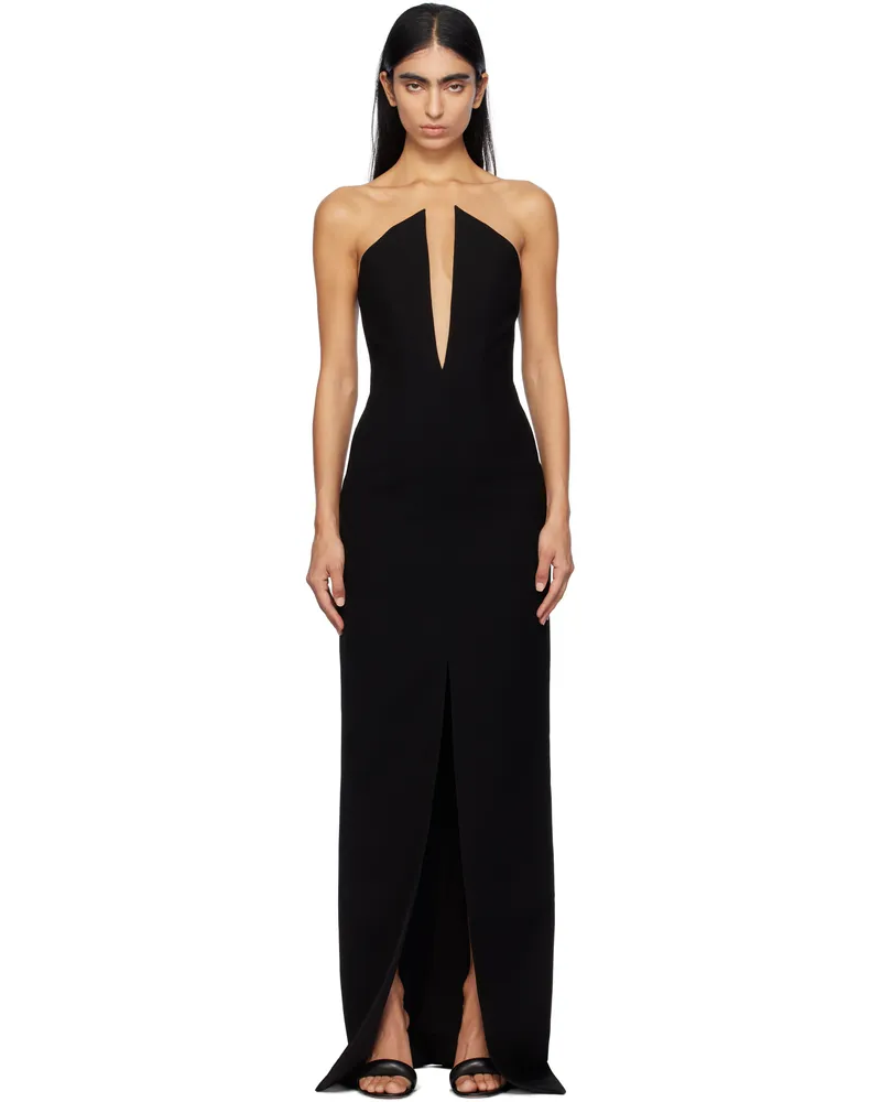 Mônot Black V-Neck Corsetted Maxi Dress Black