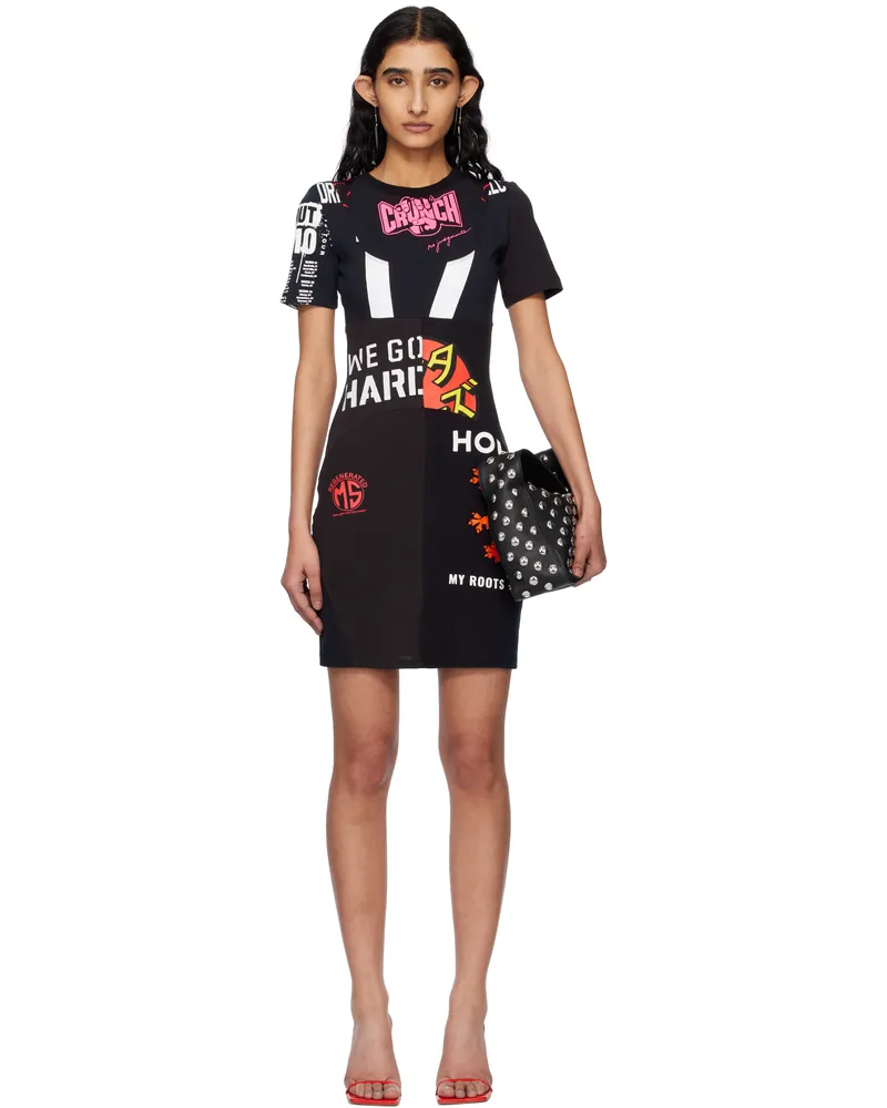 Marine Serre Black Upcycled Graphic T-shirts Minidress Bk99