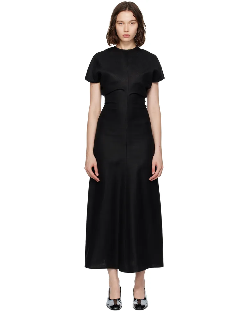 Totême Black Slouch Waist Basketweave Midi Dress Black