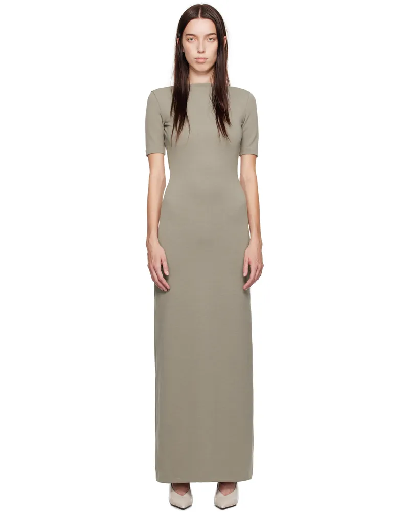 Calvin Klein Taupe Halo Backless Maxi Dress Elephant