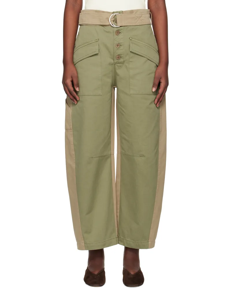 Sea Green & Beige Carolina Trousers Chino