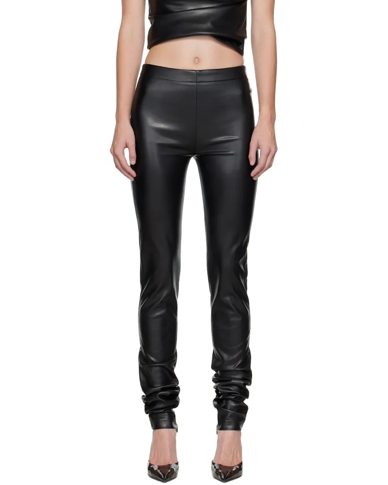 ATLEIN Black Sim-Fit Faux-Leather Trousers C0114
