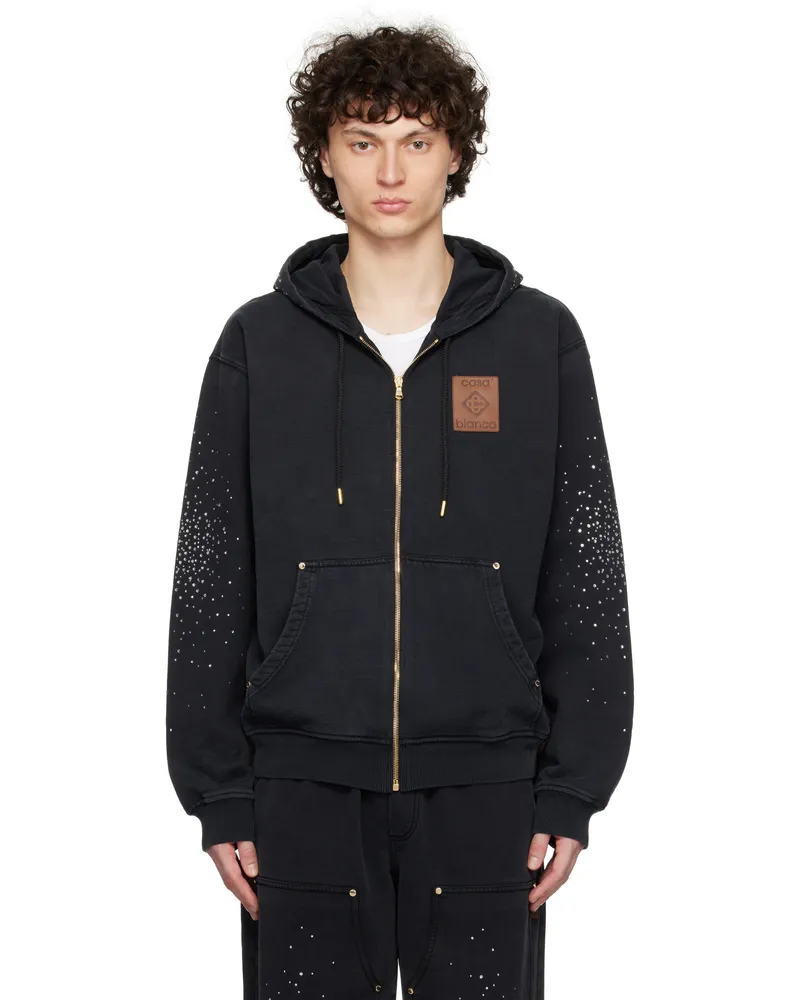 Casablanca Paris Black 'La Prémonition' Crystal Embellished Zip Hoodie Black