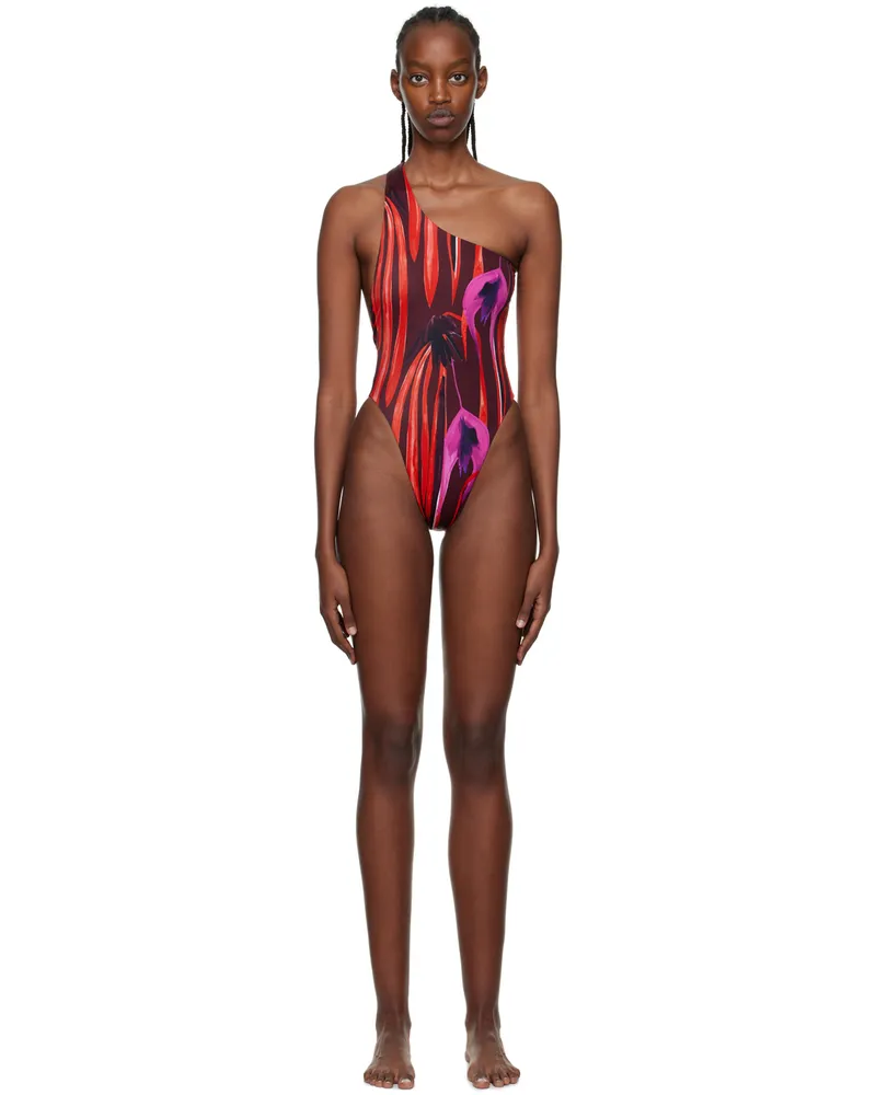Louisa Ballou Red Plunge One-Piece Swimsuit Red