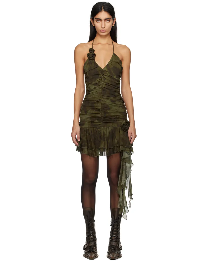 Blumarine Green Ruched Minidress Mmilitare