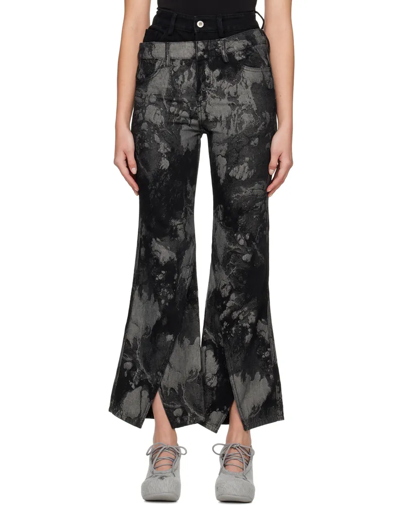 Feng Chen Wang Black Jacquard Jeans Black