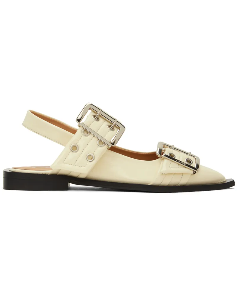 Ganni Off-White Feminine Buckle Ballerina Flats 135