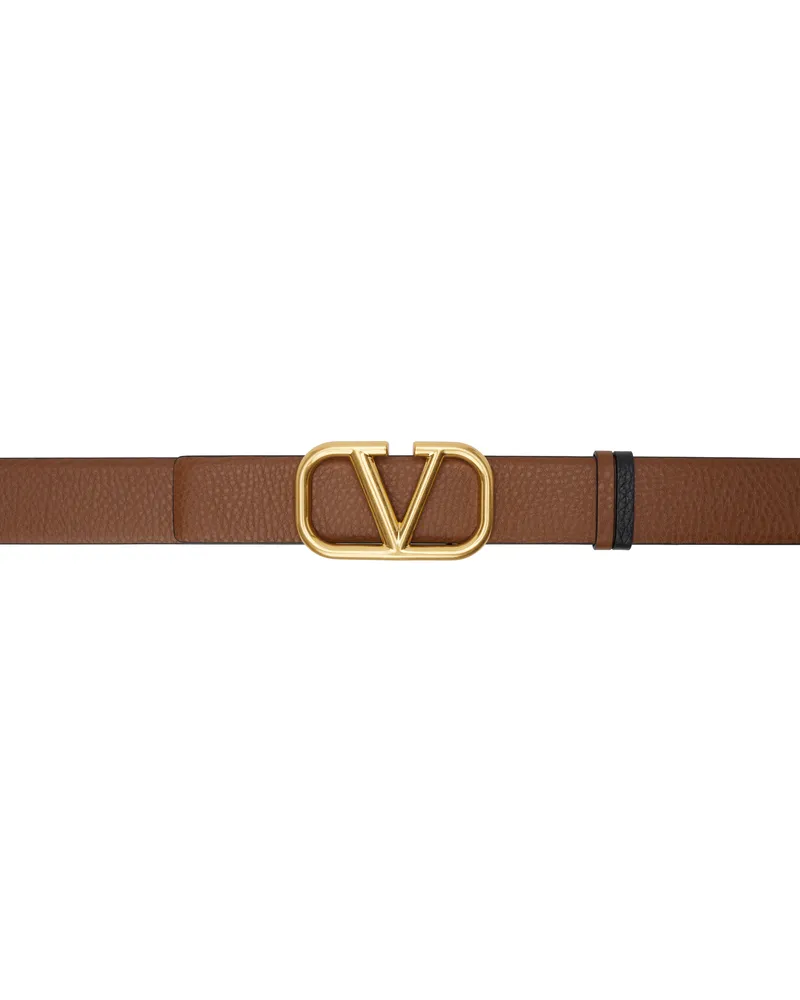 Valentino Garavani Brown & Black VLogo Signature Reversible Belt 11j