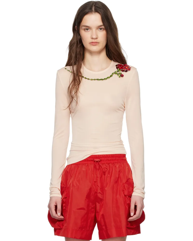 Simone Rocha Beige Embellished Carnation Mesh Top Nude